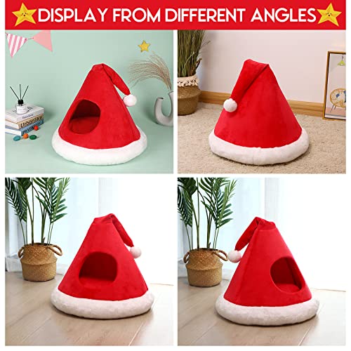Cat Bed Christmas Hat Cat Tent House 2 in 1 Removable Triangle Pet Teepee R95724