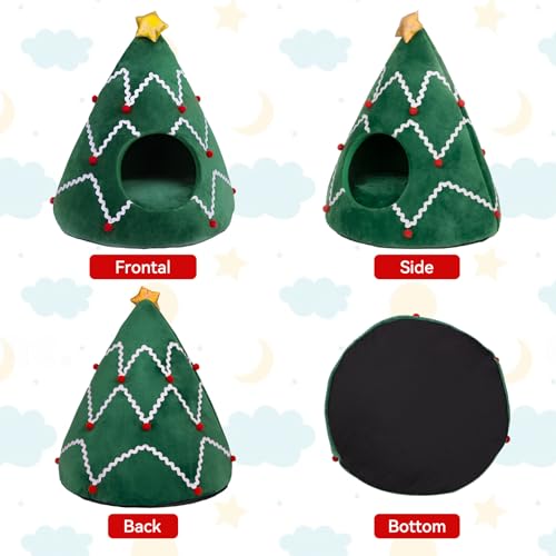 Cat Bed Christmas Hat Cat Tent House 2 in 1 Removable Triangle Pet Teepee R95724