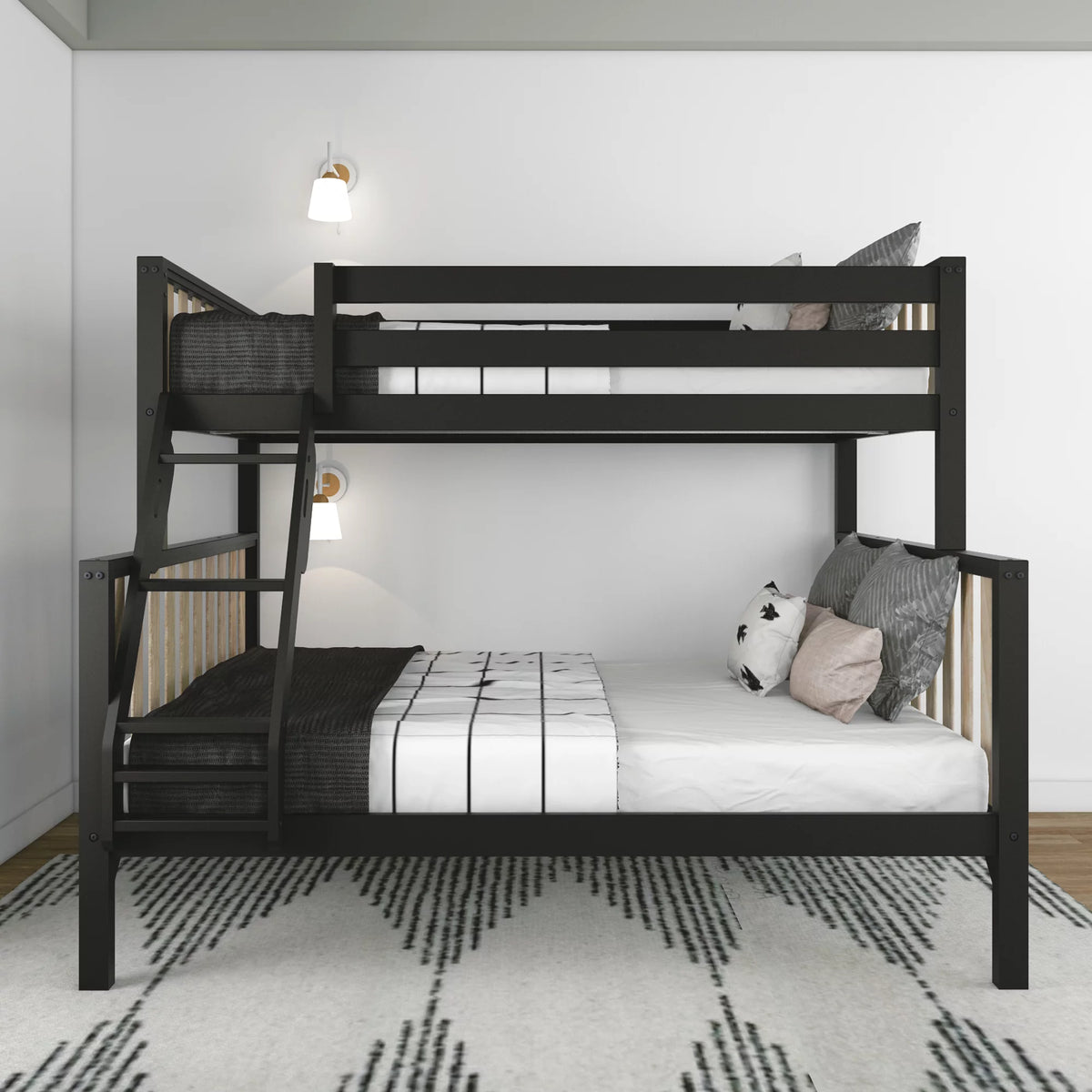 Twin over Full Wood Bunk Bed with Ladder N137379