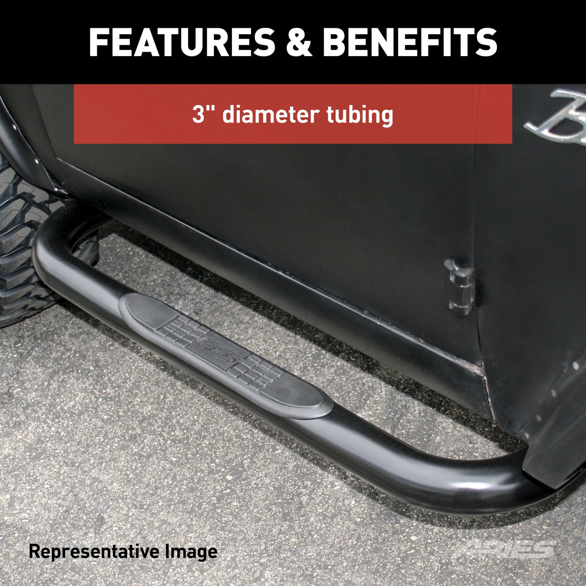 3-Inch Round Black Stainless Steel Nerf Bars F41475