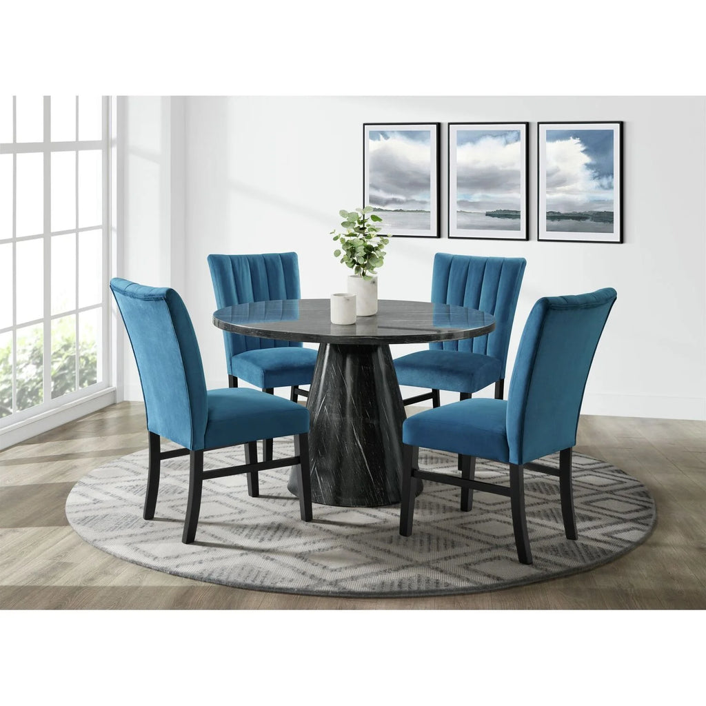 5PC Grey Dining Set with Navy Blue Velvet Chairs N918