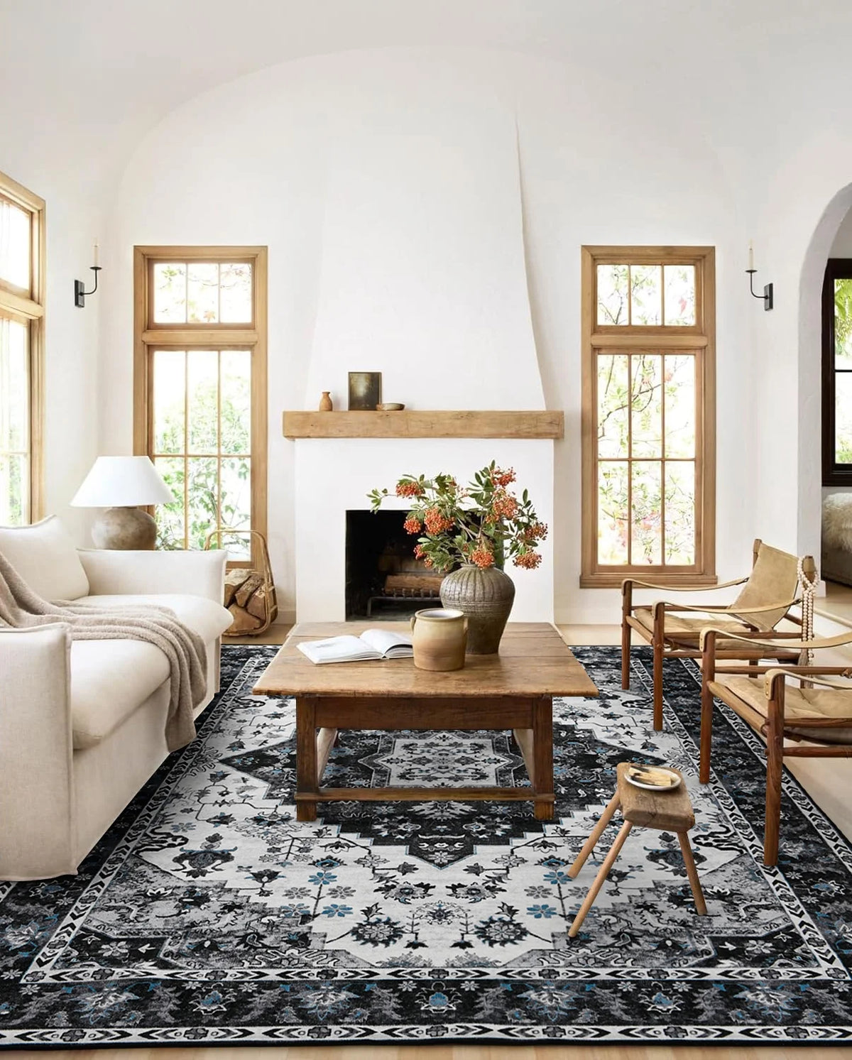 Machine Washable Area Rug 5'x8' Black Y907