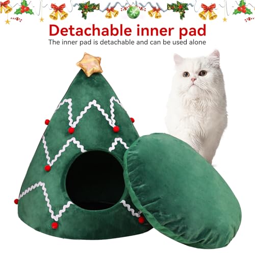 Cat Bed Christmas Hat Cat Tent House 2 in 1 Removable Triangle Pet Teepee R95724