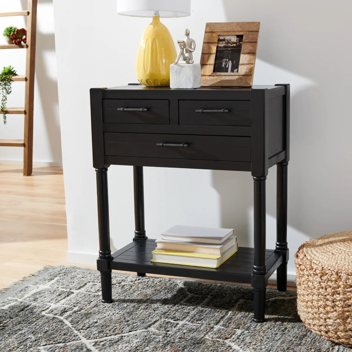 Black 3 Drawer Console Table S514