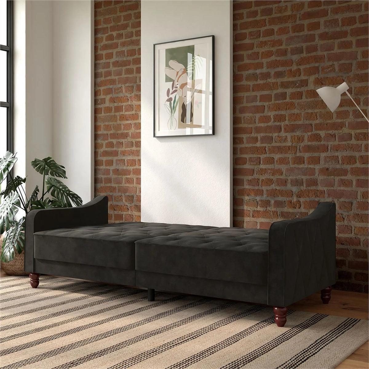 Grey Velvet Tufted Split Back Futon I45031