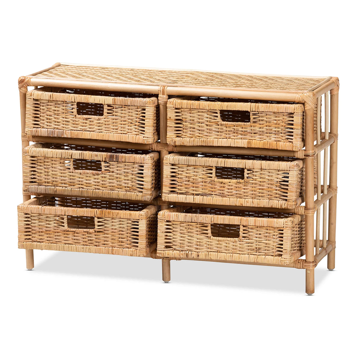 Natural Brown Rattan 6-Drawer Storage Cabinet W28226