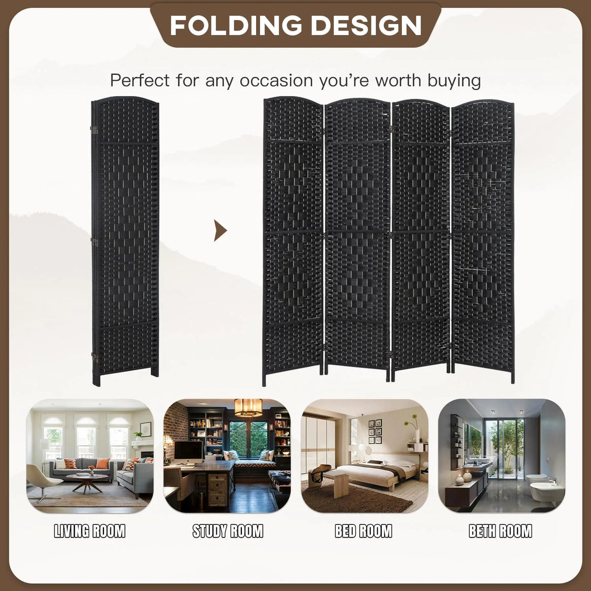 4 Panel 6Ft Folding Privacy Room Divider L290
