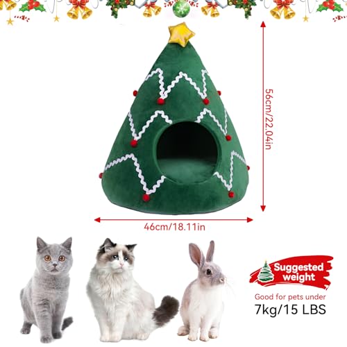 Cat Bed Christmas Hat Cat Tent House 2 in 1 Removable Triangle Pet Teepee R95724