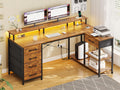L Shaped Desk with LED Lights and Power Outlets G64117