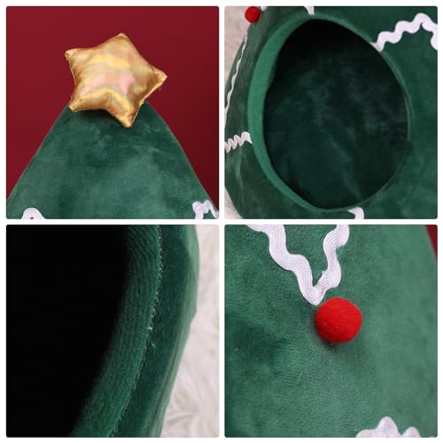 Cat Bed Christmas Hat Cat Tent House 2 in 1 Removable Triangle Pet Teepee R95724