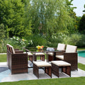 9 Pieces Wicker Rattan Patio Dining Set with Tempered Glass Table S230