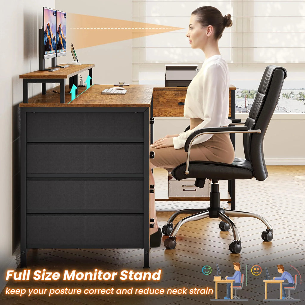 L Shaped Desk with LED Lights and Power Outlets G64117