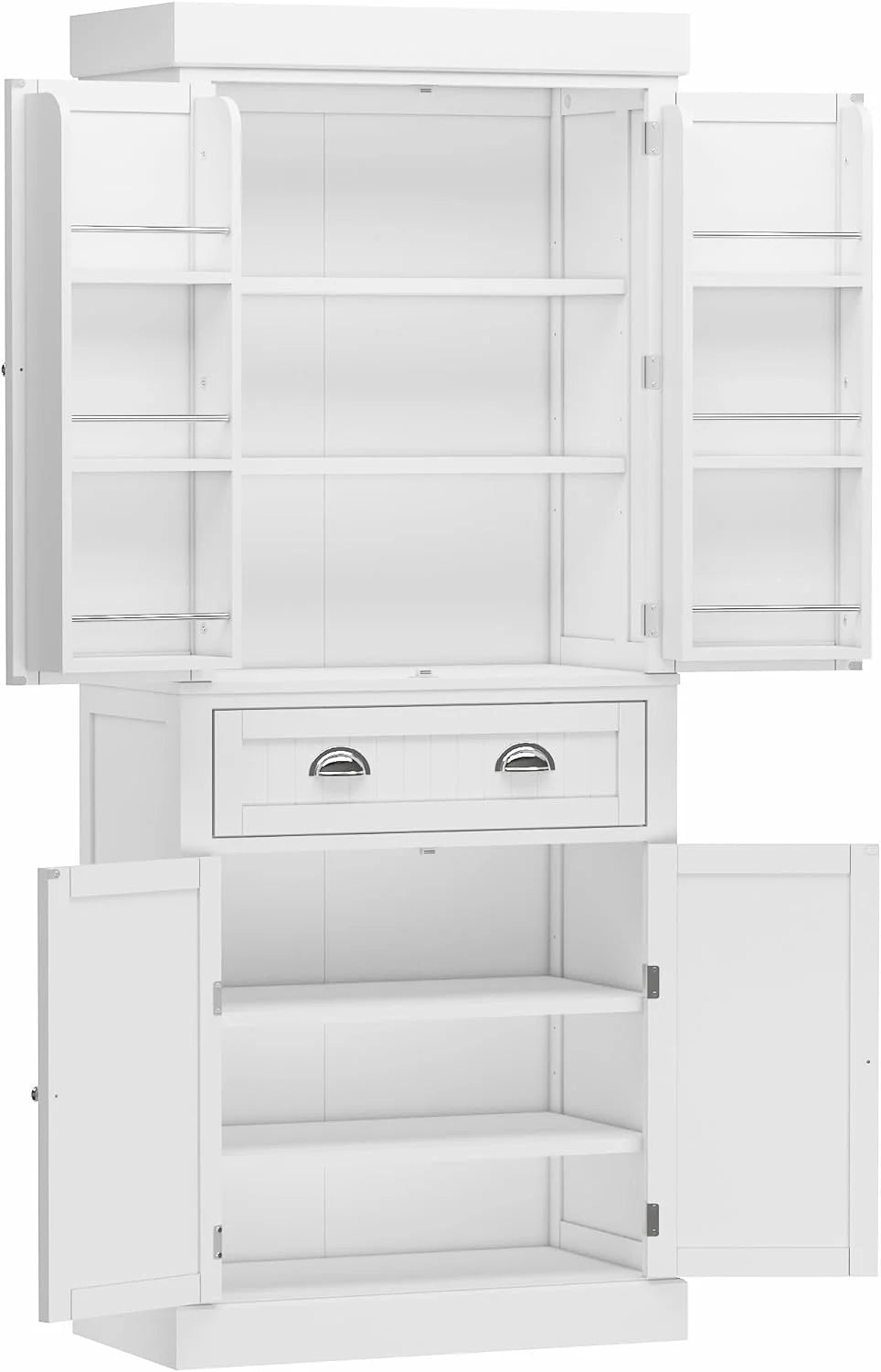 72" Tall White Kitchen Pantry with 4 Doors W967
