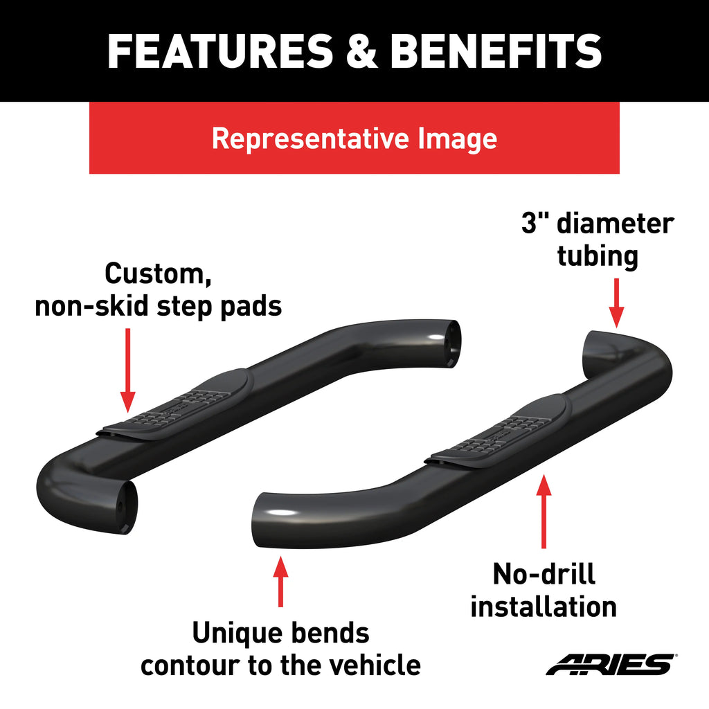 3-Inch Round Black Stainless Steel Nerf Bars F41475