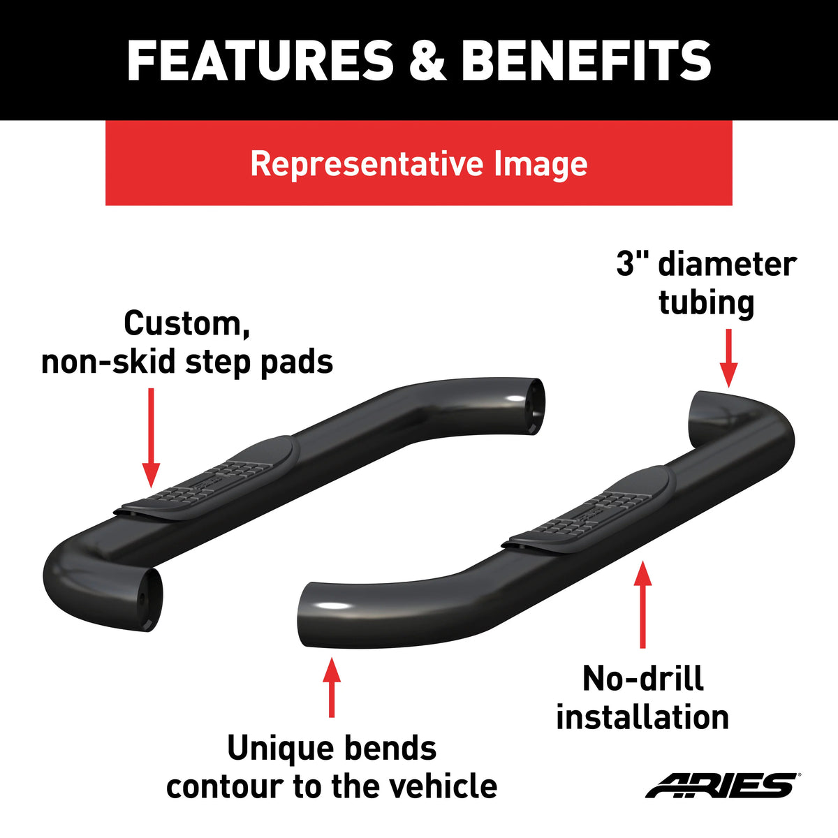 3-Inch Round Black Stainless Steel Nerf Bars F41475