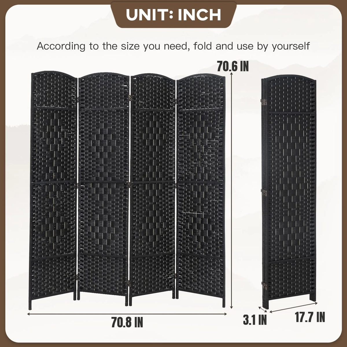 4 Panel 6Ft Folding Privacy Room Divider L290