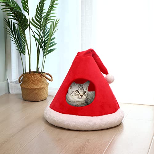 Cat Bed Christmas Hat Cat Tent House 2 in 1 Removable Triangle Pet Teepee R95724
