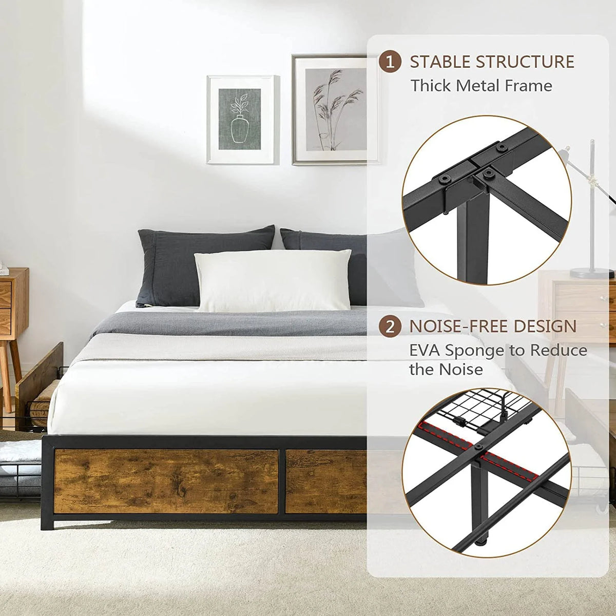 King Metal Platform Bed Frame with 4 Storage Drawers L601