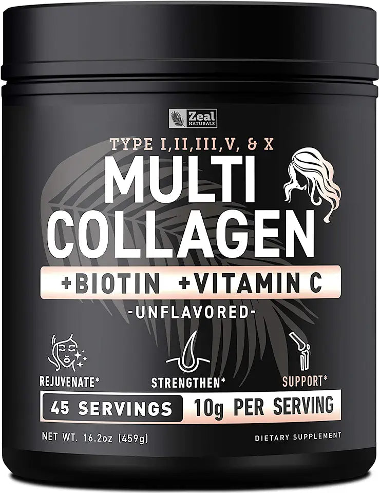 Multi Collagen Peptides Protein Powder with Vitamin C, Biotin, Hyaluronic Acid, Unflavored 45 Servings T2475