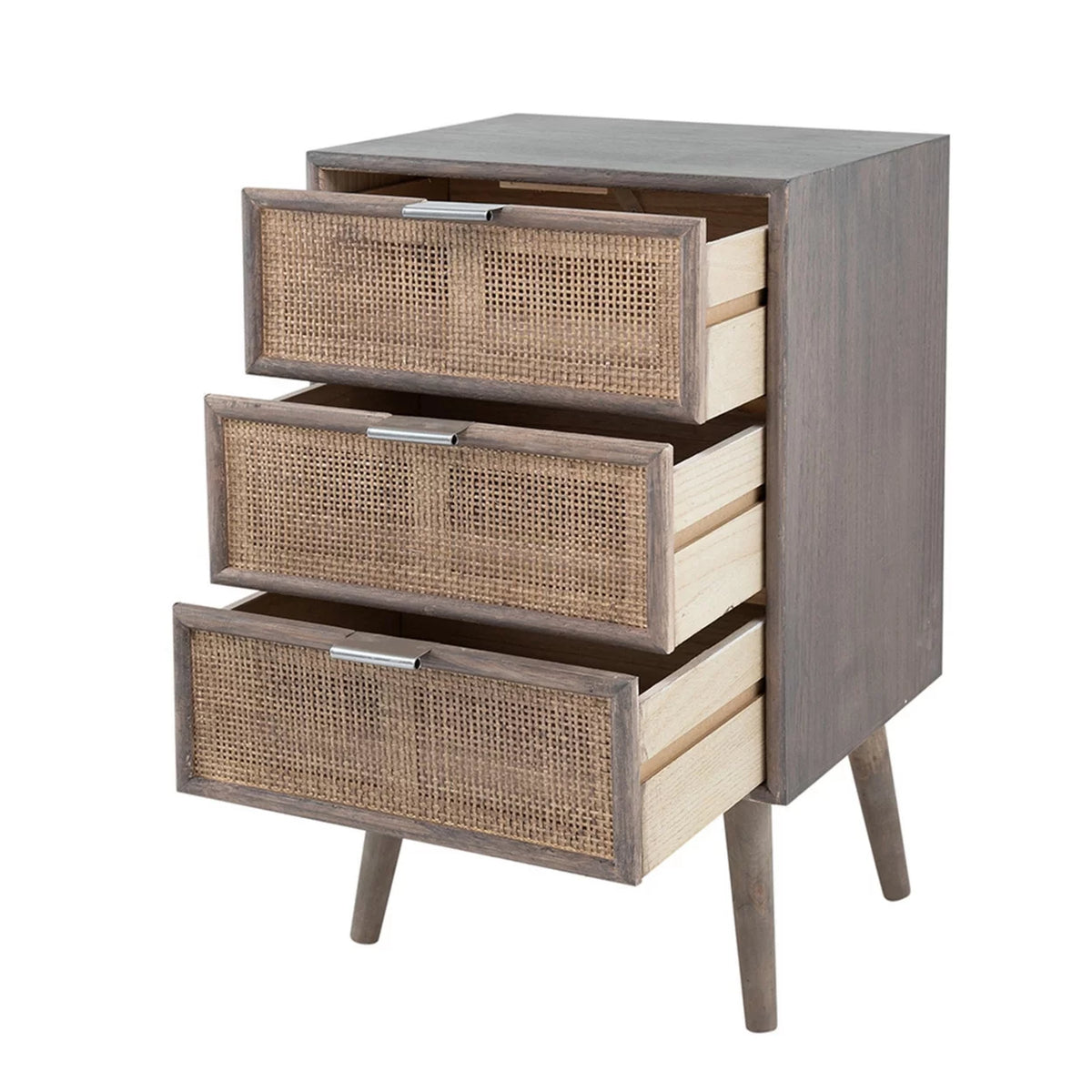 28 Inch 3 Drawer Pine Wood Rattan Dresser G8048