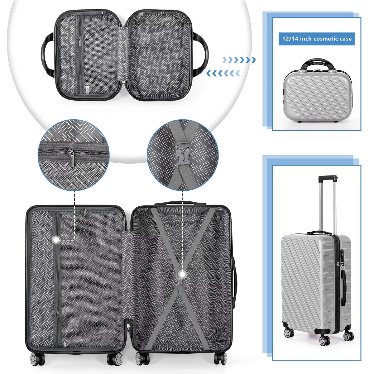 Silver 5 Piece Hardside Spinner Luggage Set C781