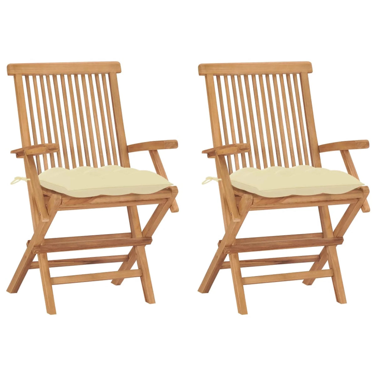 Set of 2 Cream White Cushion Teak Wood Foldable Outdoor Dining Chairs Z39859