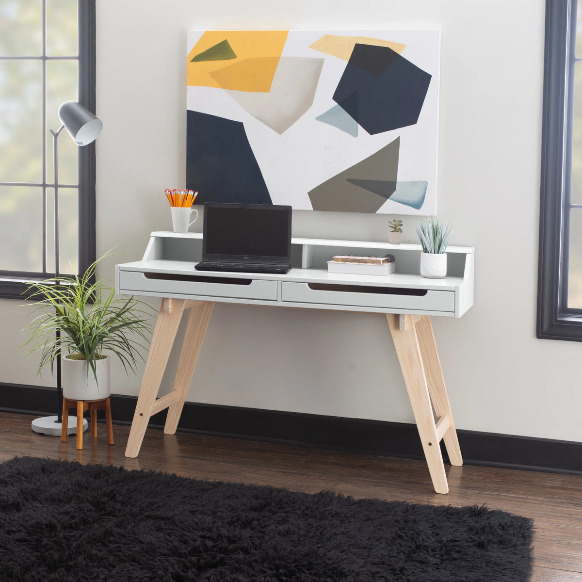 2-Drawer Desk, Natural and White Finish N90217