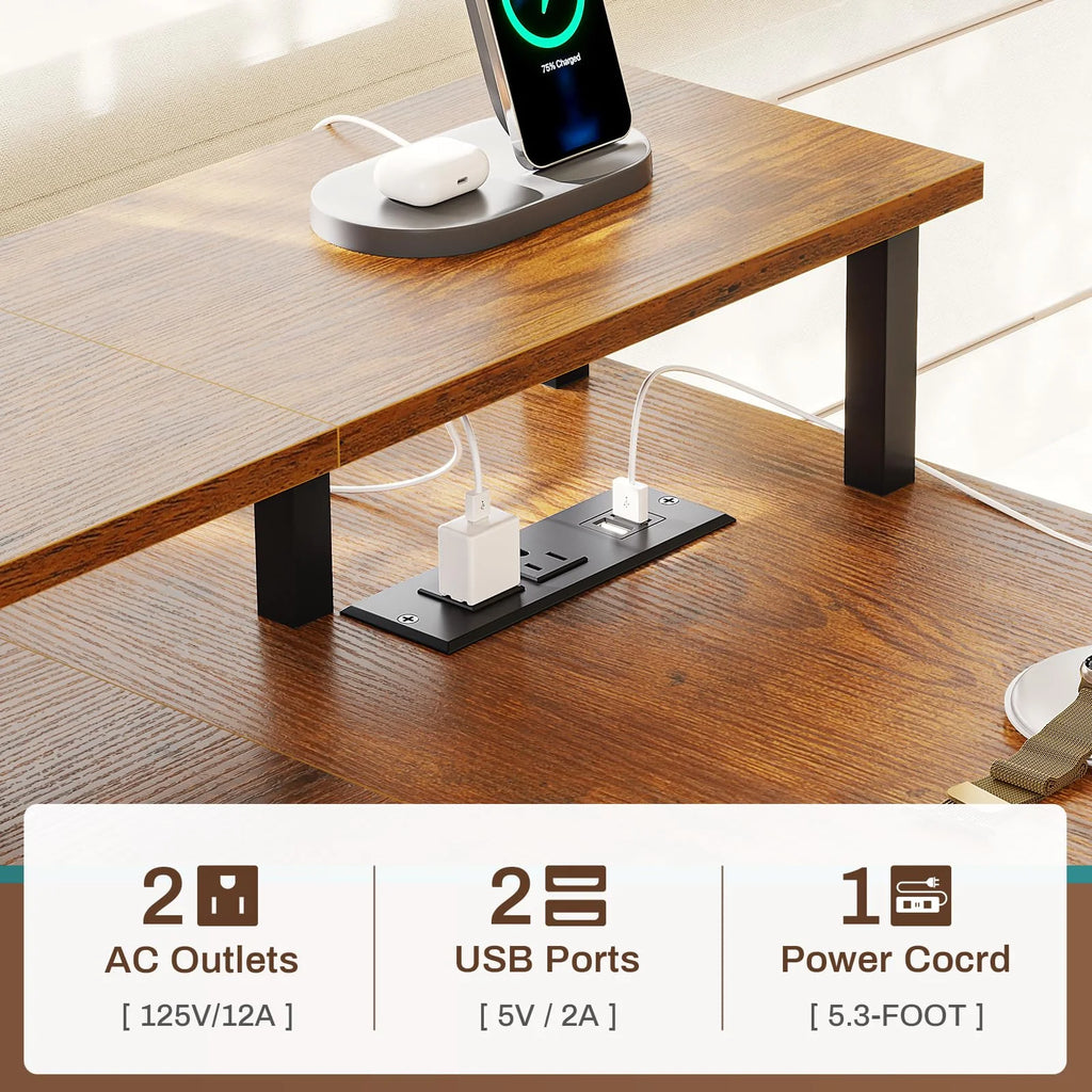 L Shaped Desk with LED Lights and Power Outlets G64117
