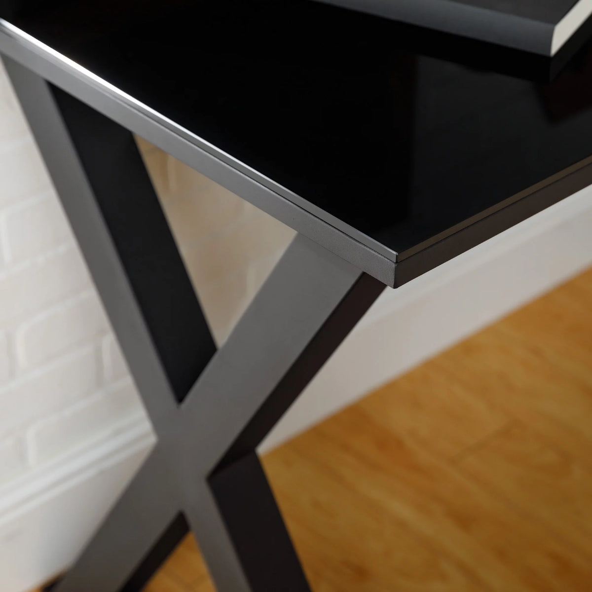 Black Glass Top Wood Computer Desk O766401